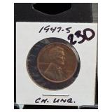 1947-S Lincoln Wheat Cent, GEM. UNC.