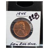 1945 Lincoln Wheat Cent, Gem Red UNC.