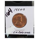 1954-S Lincoln Wheat Cent, CH. RED UNC.
