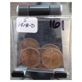 5pc 1918-D Wheat Penny Cent