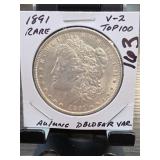 1891 Morgan Dollar, UNC, VAM 2A458, Silver
