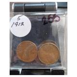 Qty 5 1912 Wheat Cents