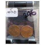 Qty 5 1917-D Wheat Cents
