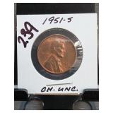 1951-S Lincoln Wheat Cent, Choice UNC