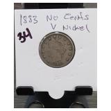 1883 Liberty Head V Nickel, No Cents