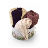 Crocheted Textile Assortment in Floral Tin