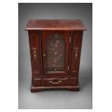 Vintage Wooden Jewelry Armoire, Etched Glass Door