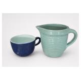 Monmouth Pottery Ribbed Pitcher & Cup Set