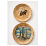 Pair Of Bamboo Plates, Horse Tending & Chicago