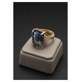 18KGE Gold-Plated Blue Glass Ring, Size 8