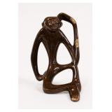 Glossy Brown Ceramic Monkey Figurine