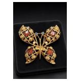 Avon Butterfly Brooch Gold Tone Rhinestones