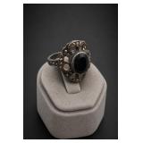 Sterling Silver Black Onyx Marcasite Ring Size 7
