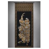 Asian Peacock Hanging Scroll With Floral Design