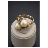 18K HGE Twin Pearl Ring Size 8