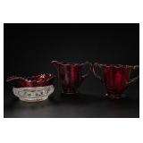 Mosser Inverted Thistle Ruby Glass 3-Piece Set