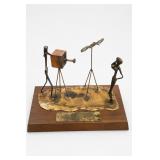 Brutalist Metal Figural Sculpture on Wood Base