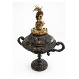 Victorian Figural Oil Lamp With Ornate Metal Base