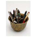 Assorted Pen Lot With Decorative Bowl