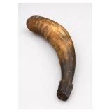 Carved Powder Horn With Wood Stopper