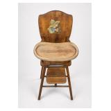 Vintage Wooden High Chair With Tray, Decal