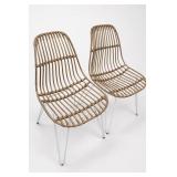 Pair Woven Rattan Lounge Chairs