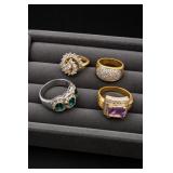 Mixed Colorful Fashion Rings Lot, 4 Pieces