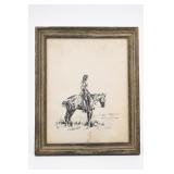 C R Smith Framed Horseback Etching