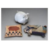 Ceramic Pig Figure & Two Textile Pig Pillows