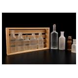 Vintage Glass Bottle Set With Wooden Rack