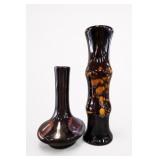 Pair of Brown Splotched Glazed Pottery Vases
