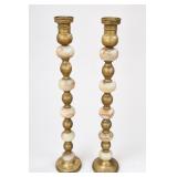 Tall Brass & Onyx Candlestick Pair