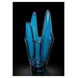 Viking Glass Blue Art Glass Flame-Top Vase