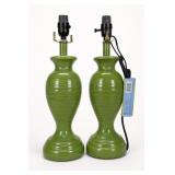 2Pc New Green Vessel Table Lamps 17in H