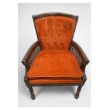Tufted Orange Velvet Cane Armchair