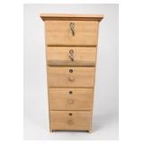 Pine Locking Cabinet, 5 Drawers