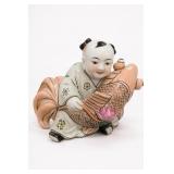 Chinese Porcelain Boy With Fish Figurine