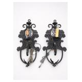 Spanish Revival Wrought Iron Wall Sconces Pair