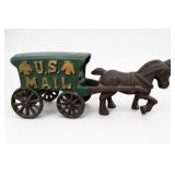 Cast Iron U.S. Mail Horse-Drawn Wagon