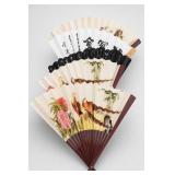 Chinese Folding Fans, Painted, Calligraphy & Lace