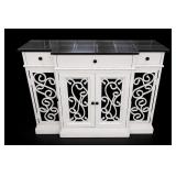 Distressed White Scrollwork Sideboard Cabinet