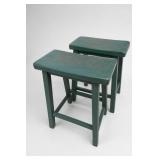 Green Painted Wood Stools, Pair