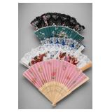 Floral Folding Hand Fan Collection, 5 Pieces