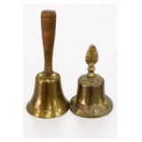 Vintage Brass & Wood Hand Bell Pair