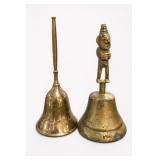 Pair of Brass Hand Bells, Ornate & Figurine