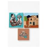Cleo Teissedre 3 Hand Painted Ceramic Tiles