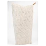Cream Woven Throw Blanket With Fringe
