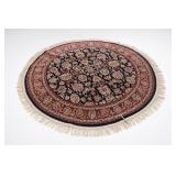 Round Persian Floral Rug, Navy & Red