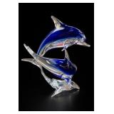 Murano Style Blue Glass Dolphin Pair Sculpture