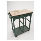 Green Wooden Kitchen Cart With Drop Leaf